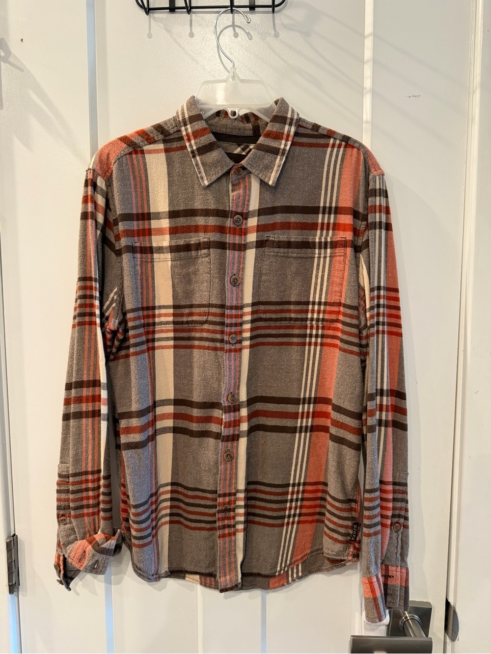 Prana Men's Plaid Button-Down Shirt in Brown and Rust